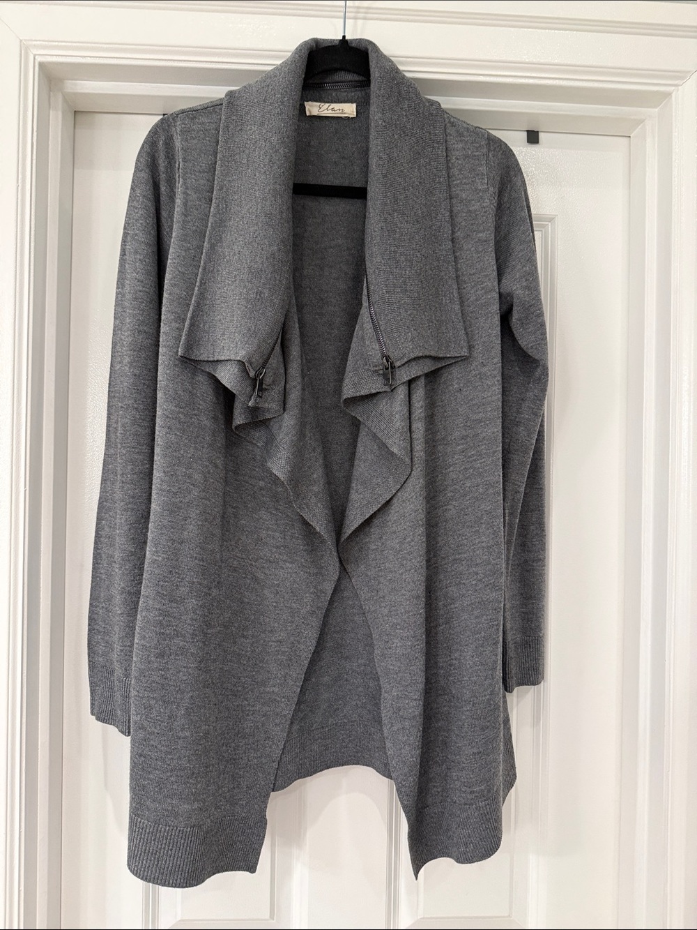 Elan Gray Draped Open-Front Cardigan Sweater, Medium